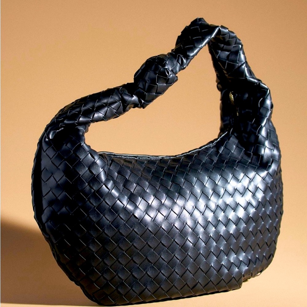 Anthropologie Black Quilted Hobo Bag